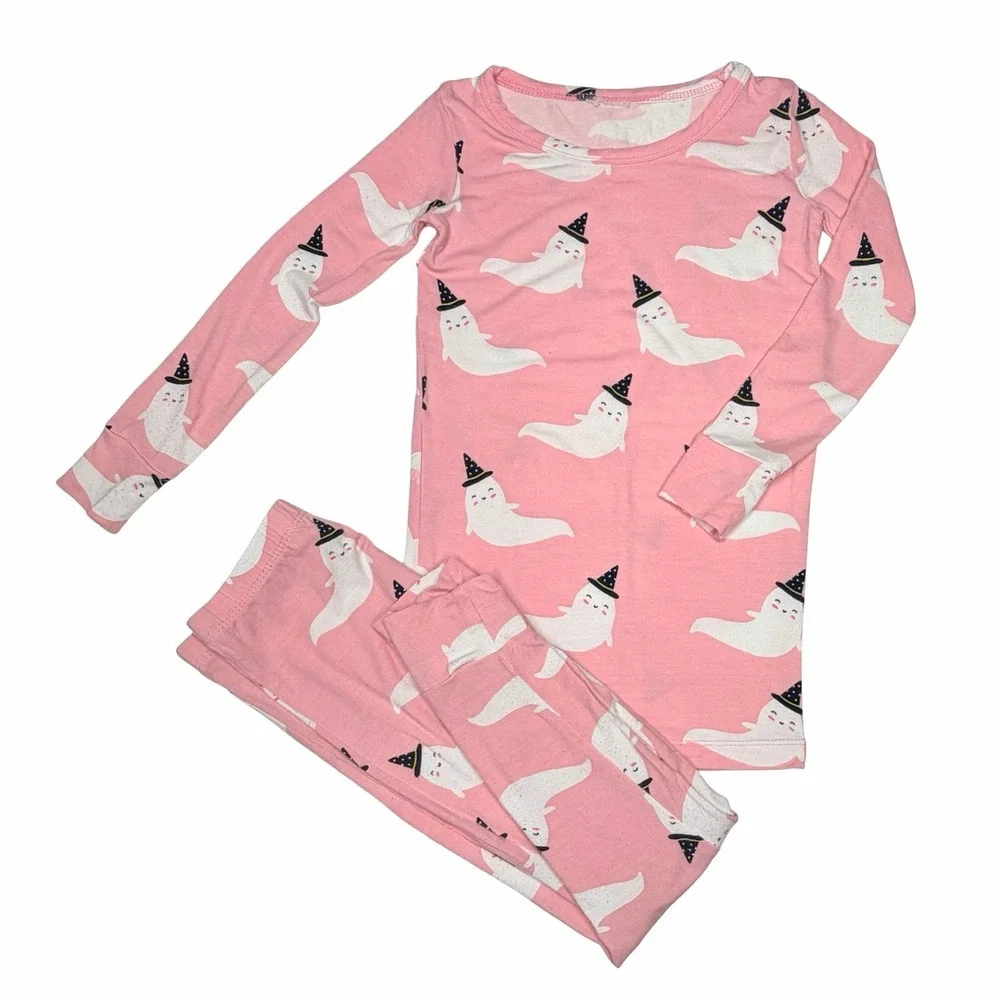 Spearmint Love Pink Ghost Halloween Pajamas Size 5 Bamboo